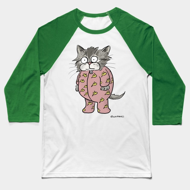 Crazy Kitten in Pink Pajamas Baseball T-Shirt by cartoonistnate